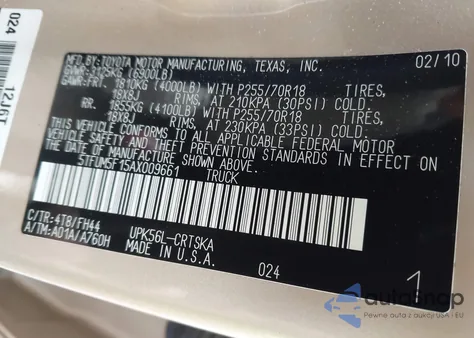 2010 Toyota Tundra Grade 4.6L V8 from USA, damaged, VIN 5TFUM5F15AX009661